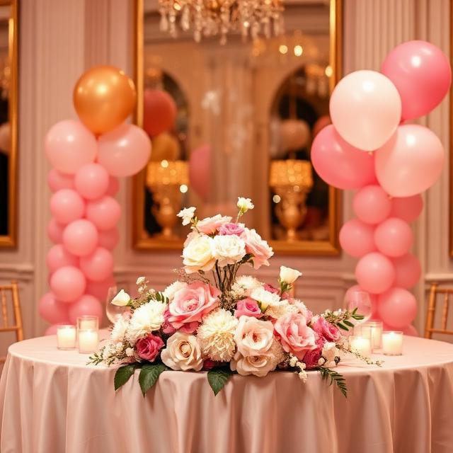 Floral and balloon table centerpiece